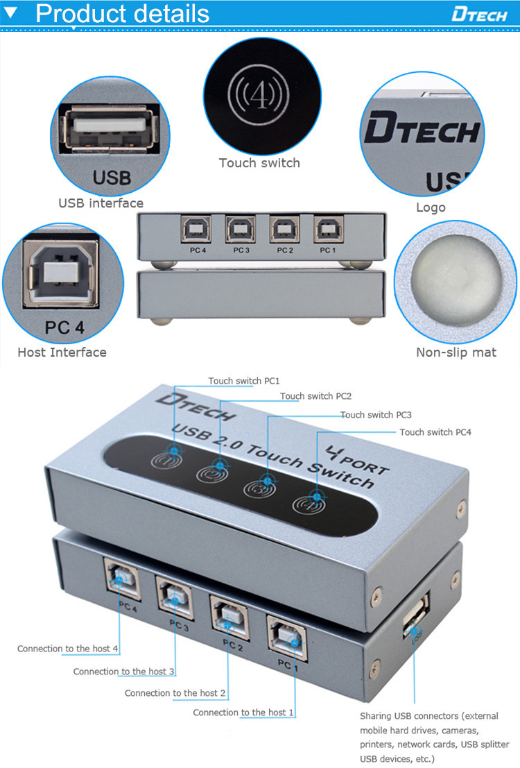 DT-8321 USB manual sharing printing switcher 4 ports
