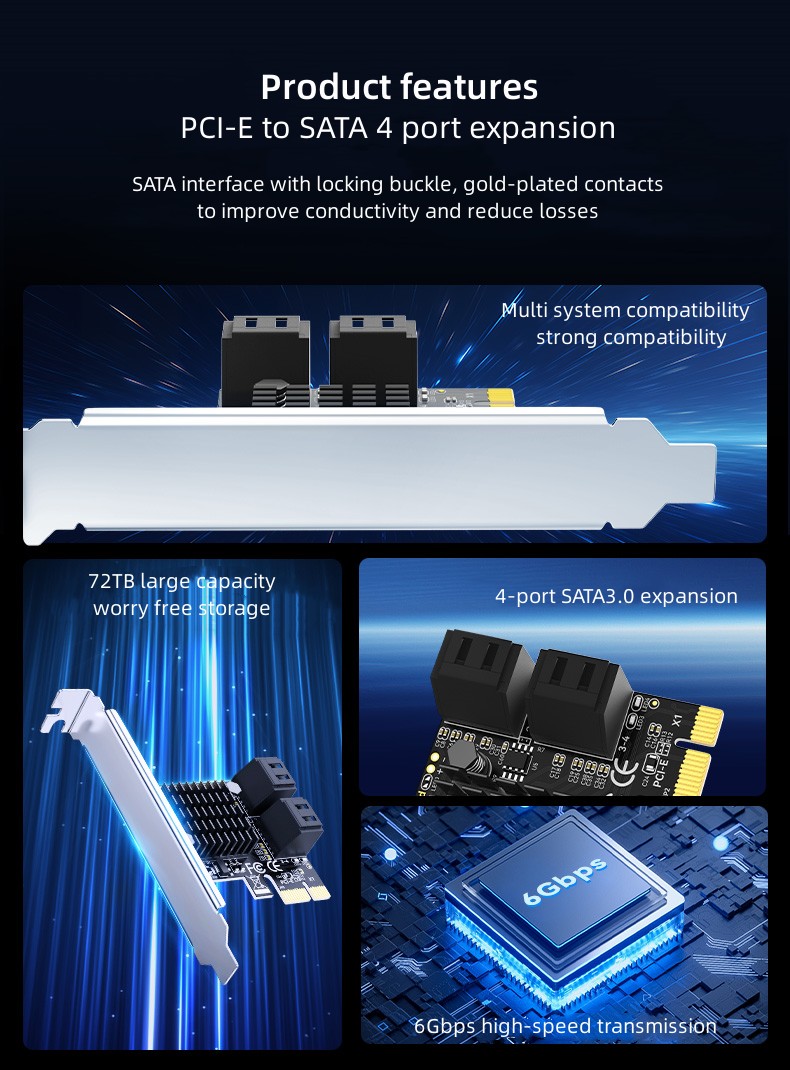 Tarjeta de expansión PCI-E a SATA3.0 de 4 puertos