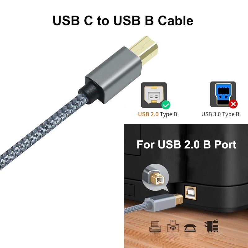 Cable de impresora USB C a USB B