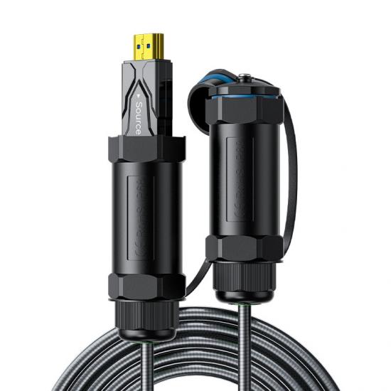 Cable de fibra óptica con armadura HDMI de 8K con carcasa impermeable
    